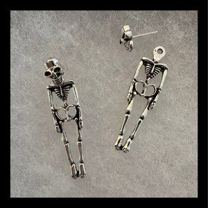 Silver Skeleton Halloween Post Earrings